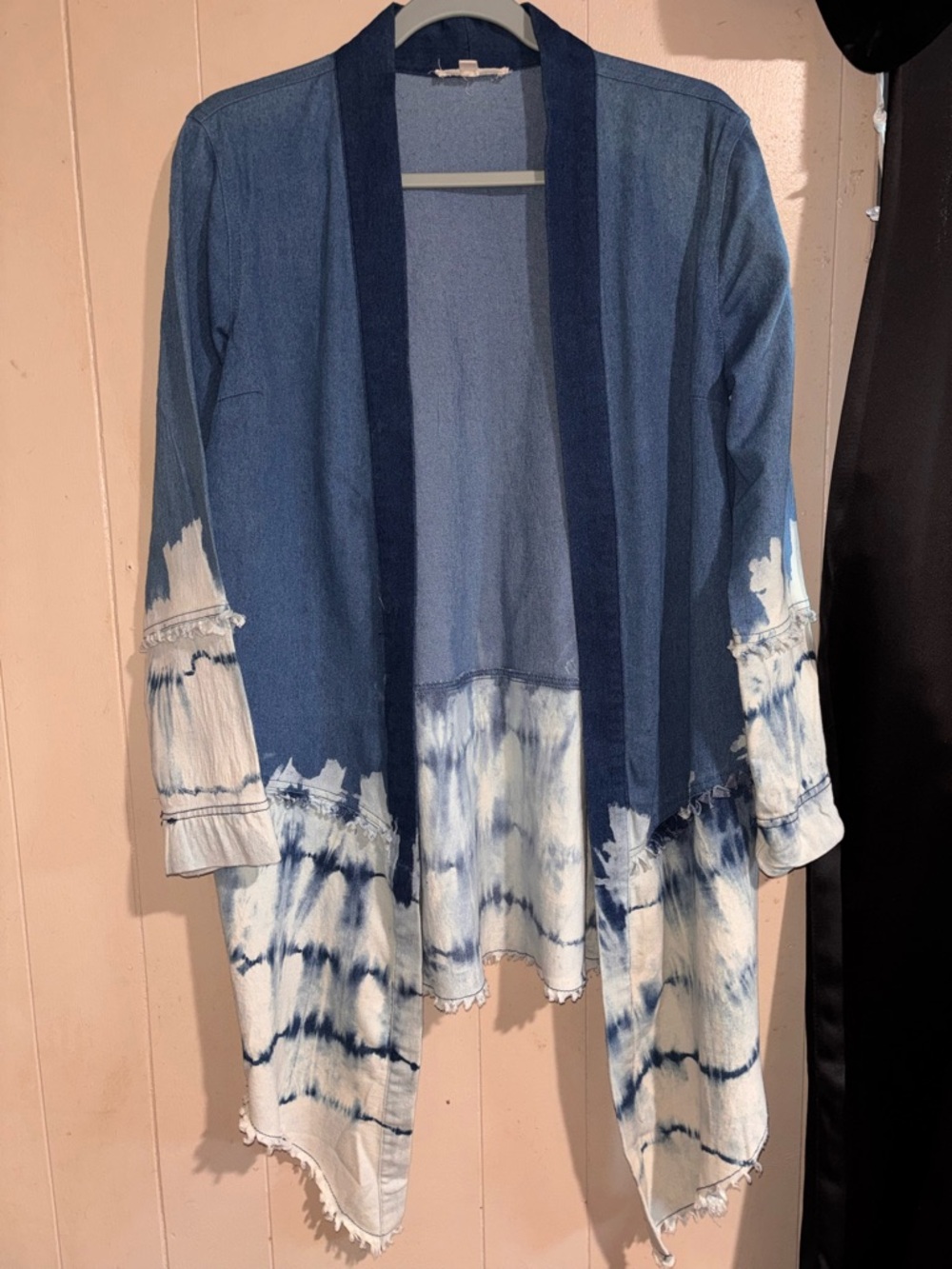 Blue Tie-Dye Open-Front Cardigan Sweater